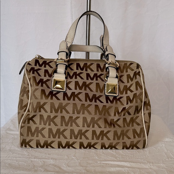MICHAEL KORS GRAYSON medium brown signature logo satchel handbag. - Picture 1 of 16
